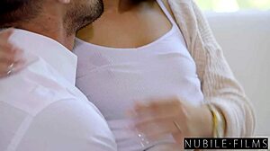 busty brunette crystal rae face fucks titty fucks man until cum covered