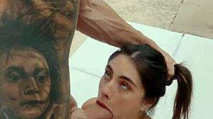 Tru Kait gets horny and wet for outdoor fucking by the pool with blowjob deepthroat and doggystyle rough sex