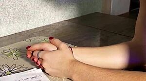 Naughty secretary in shiny pantyhose seduces boss with feet fetish roleplay. She bends over in miniskirt for rough doggystyle sex.