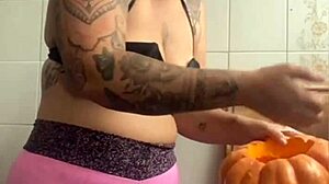 I'm cooking dinner for my husband's friend knowing I'll be their Halloween dessert in the kitchen.