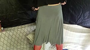 Boy dressed as girl masturbates with latina brunette. She sucks cock gives handjob for cum in mouth creampie in homemade couple roleplay.