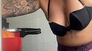 I'm cooking dinner for my husband's friend knowing I'll be their Halloween dessert in the kitchen.