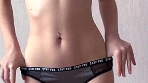 panties try on haul with skinny amateur in lingerie showing small natural tits