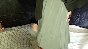 Boy dressed as girl masturbates with latina brunette. She sucks cock gives handjob for cum in mouth creampie in homemade couple roleplay.