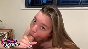 gorgeous british 18 year old hints at sucking cock and playing with cum in lingerie