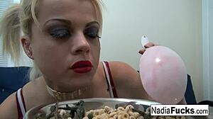 hot nadia eats cereal filled with sexy soldiers!