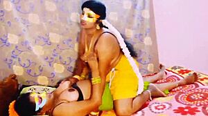 indian lesbian in beautiful sarees where aunty and daughter in law share hot romance with dirty talks and natural tits