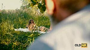 old4k handsome old man convinces busty gal to have sex in the forest with daddy blowjob and muff diving