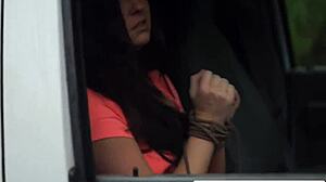 Stunning brunette teen 18+ rides cock outdoors for rough hardcore fucking