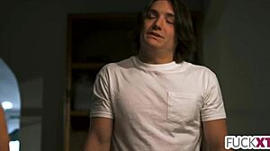 Small Gift For Stepdad From Little 18+ Teen Blonde With Deepthroat And Shy Kissing