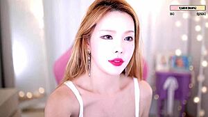 Sexy Korean blonde Chaejin performs solo webcam show.