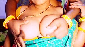 indian lesbian in beautiful sarees where aunty and daughter in law share hot romance with dirty talks and natural tits