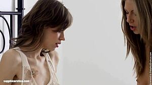 tender loving by sapphic erotica with abby and demida getting sensual on the bed