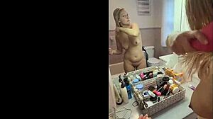 blonde milf wife blows husband close-up for morning facial