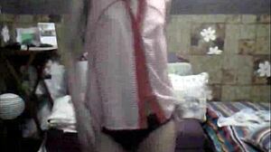 sexy filipina strips teasing small tits in ripped clothes dance