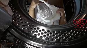 the bitch housewife strips nude in laundry for clothes domination machine fuck!