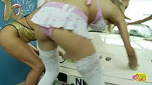 Hot Bikini Babes Skip Car Wash For Pussy Fingering In Garage