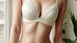 cute model slips into white bra and panties barefoot tease