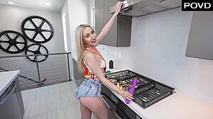 handyslut petite blonde rides drains monster cock creampie in tight wet pussy