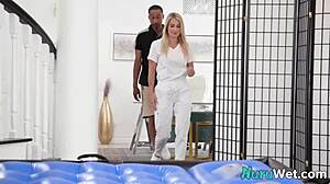Gorgeous Busty Blonde Gives Wet Nuru Massage to Black Client