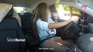 Hot Wife Thay Ksada Flashes Big Tits in Car for Stranger Groping with Subtitles.