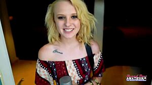 petite tattooed blonde bonnie wolf rides dildo then deepthroats pov cumshot