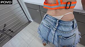 handyslut petite blonde rides drains monster cock creampie in tight wet pussy