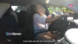 Hot Wife Thay Ksada Flashes Big Tits in Car for Stranger Groping with Subtitles.