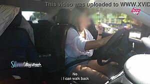 Hot Wife Thay Ksada Flashes Big Tits in Car for Stranger Groping with Subtitles.