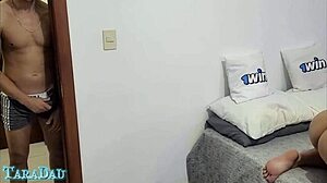 Girlfriend Takes Double Penetration from Roommate in Homemade Brazilian DP with Assfucking.