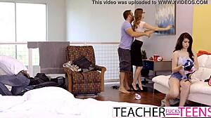 Slutty 18+ Teen Caught By Teacher Sucking Two Cocks