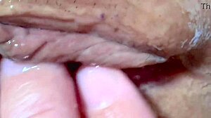 Amateur shaved pink pussy closeup 106 days post virginity loss wet cunilingus