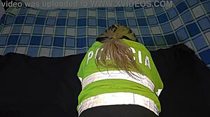 Blonde cop bends over desk for intense office pounding