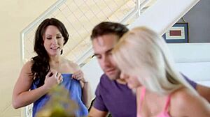 jennifer white sneaks in to join cute couple's hot threesome