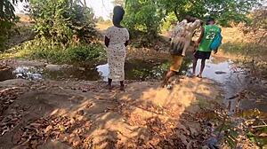 shy village girl bent over fucked rough by black cock outside