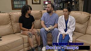 dr tampa gives nicole luvas her first intense gyno exam backstage