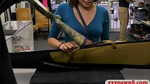 sexy brunette babe trades boyfriend's stuff for rough group banging cash