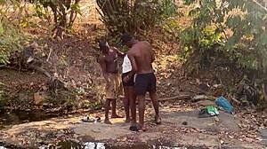 shy village girl bent over fucked rough by black cock outside