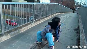 pissed off british babe FLASHES SHAVED pussy FINGERING on london streets