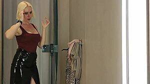 i flash transparent latex in public dressing room big tits out