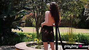 Big Boobed Latina Megan Blake Strips In Garden