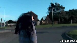 pissed off british babe FLASHES SHAVED pussy FINGERING on london streets