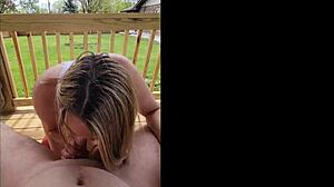 Horny Slut Wife and Husband Risk Creampie Fuck Getting Caught in Backyard Garden