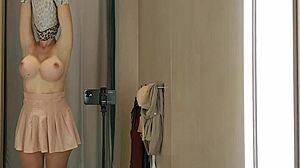 i flash transparent latex in public dressing room big tits out