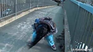 pissed off british babe FLASHES SHAVED pussy FINGERING on london streets