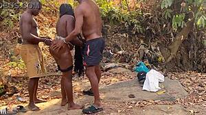 shy village girl bent over fucked rough by black cock outside