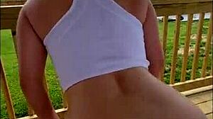 Horny Slut Wife and Husband Risk Creampie Fuck Getting Caught in Backyard Garden