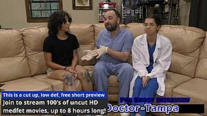 dr tampa gives nicole luvas her first intense gyno exam backstage