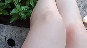 gretala bares juicy pussy in outdoor courtyard breeze