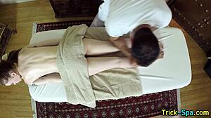 amateur brunette babe gets sneaky massage spied on cam